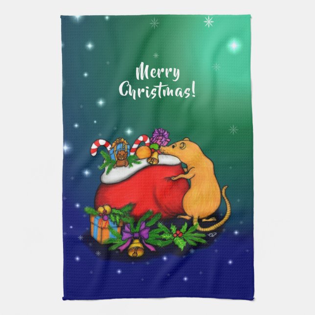Frohe Weihnachten mit Rat Prince Geschirrtuch (Vertikal)