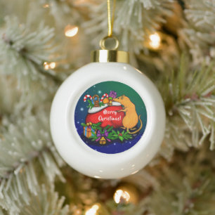 Frohe Weihnachten mit Rat Prince Keramik Kugel-Ornament