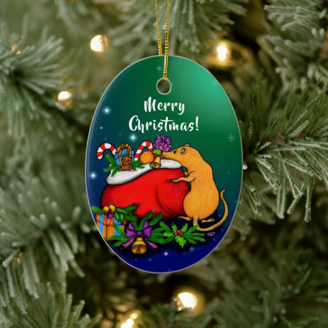 Frohe Weihnachten mit Rat Prince Keramik Ornament (Baum)