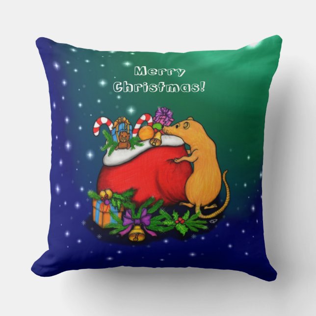 Frohe Weihnachten mit Rat Prince Kissen (Vorderseite)