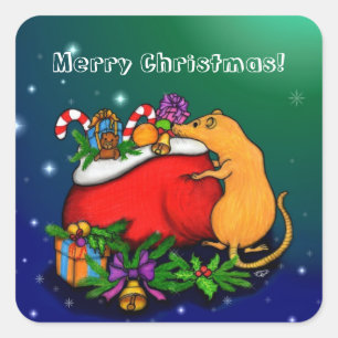 Frohe Weihnachten mit Rat Prince Quadratischer Aufkleber