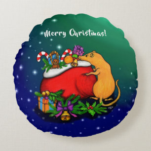 Frohe Weihnachten mit Rat Prince Rundes Kissen