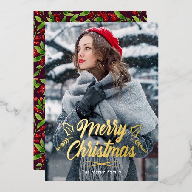 Frohe Weihnachten mit Red Botanicals Foto Urlaub Folieneinladung (Vorderseite/Rückseite)