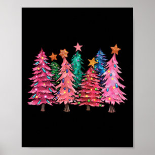 Frohe Weihnachten mit rosa Bäumen Weihnachtskostüm Poster