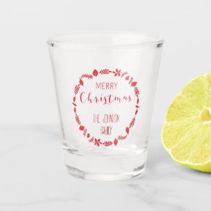 Frohe Weihnachten mit roten Blätter Dekoration Schnapsglas