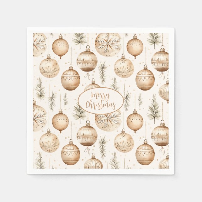 Frohe Weihnachten mit rustikalen Ornamenten und Ki Serviette (Vorderseite)