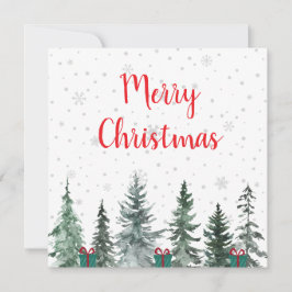 Frohe Weihnachten mit Schneeflocken, Bäumen und Ge Einladung