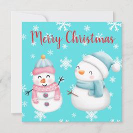 Frohe Weihnachten mit Schneeflocken, Snowman & Wom Einladung