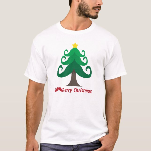 Frohe Weihnachten mit Schnurrbart-Weihnachtsbaum T-Shirt (Vorderseite)