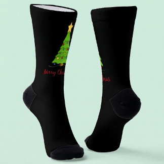 Frohe Weihnachten mit schwarzem Weihnachtsbaum Socken