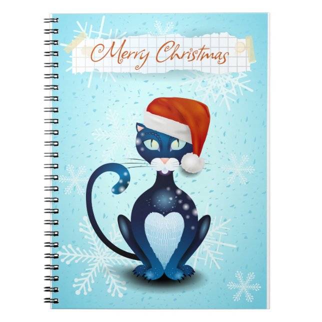Frohe Weihnachten mit schwarzer Katze mit Santa's  Notizblock (Vorderseite)