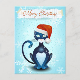 Frohe Weihnachten mit schwarzer Katze mit Santa's  Postkarte