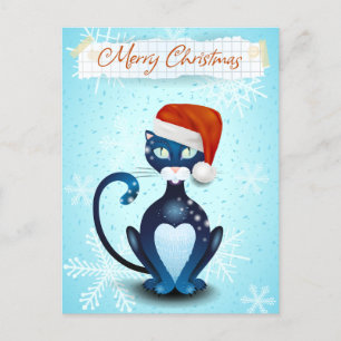 Frohe Weihnachten mit schwarzer Katze mit Santa's Postkarte
