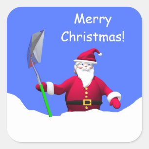 Frohe Weihnachten mit Shovel Quadratischer Aufkleber