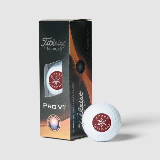Frohe Weihnachten mit Snowflake auf Deep Dark Red Golfball (Verpackung)