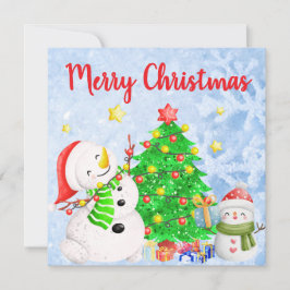 Frohe Weihnachten mit Snowman & Child mit Baum Einladung