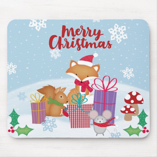 Frohe Weihnachten mit Tieren Mousepad (Vorne)