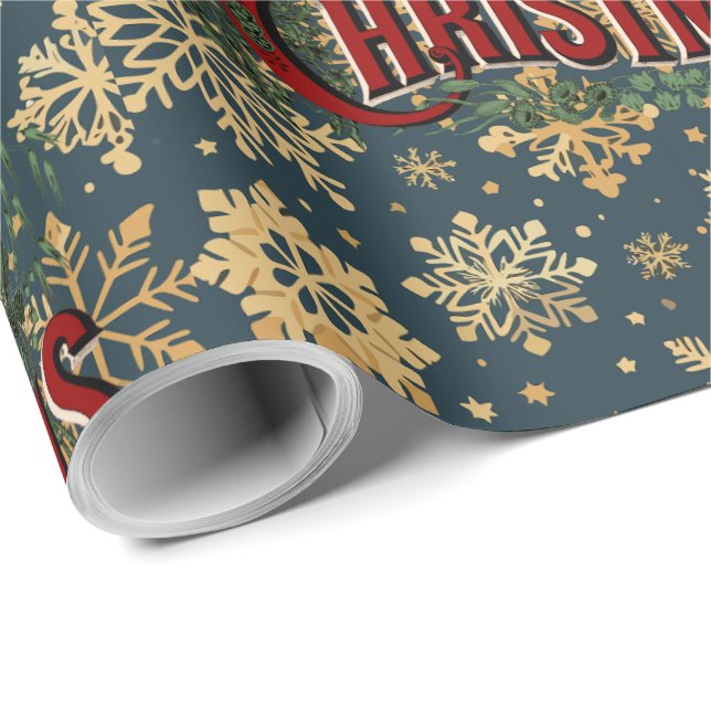 Frohe Weihnachten mit Vintagen Goldschneeflocken Geschenkpapier (Rolleneckpunkt)