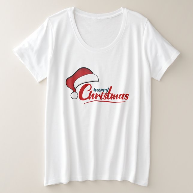 Frohe Weihnachten mit Weihnachtsmannmütze Große Größe T-Shirt (Design vorne)