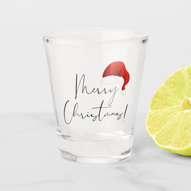 Frohe Weihnachten mit Weihnachtsmannmütze Schnapsglas (Vorderseite)