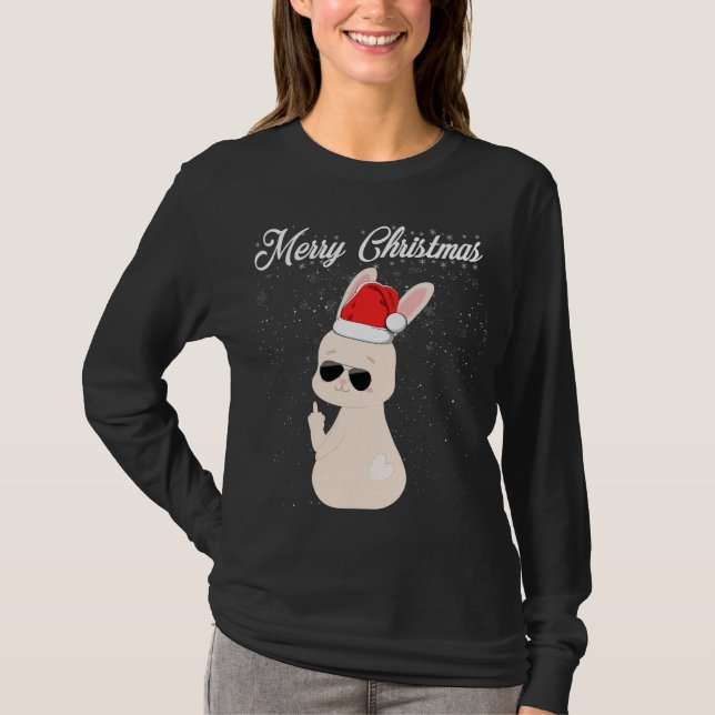 Frohe Weihnachten Mittelfinger Rude Xmas Bunny Ugl T-Shirt (Vorderseite)