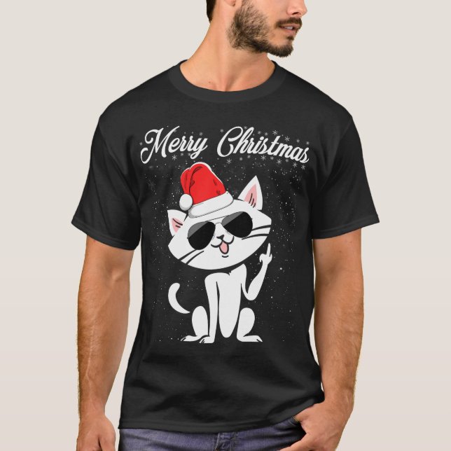 Frohe Weihnachten Mittelfinger Rude Xmas Cat Ugly T-Shirt (Vorderseite)
