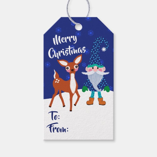 Frohe Weihnachten Mitternacht Blue Gnome Niedlich  Geschenkanhänger (Vorderseite)