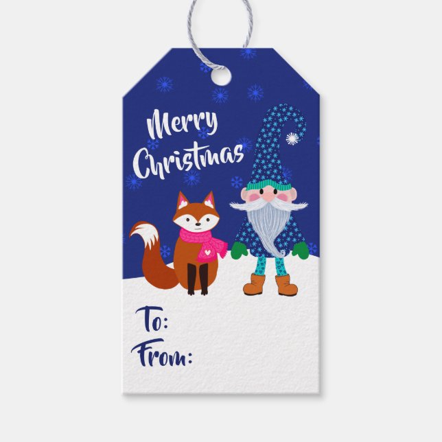 Frohe Weihnachten Mitternacht Blue Gnome und Niedl Geschenkanhänger (Vorderseite)