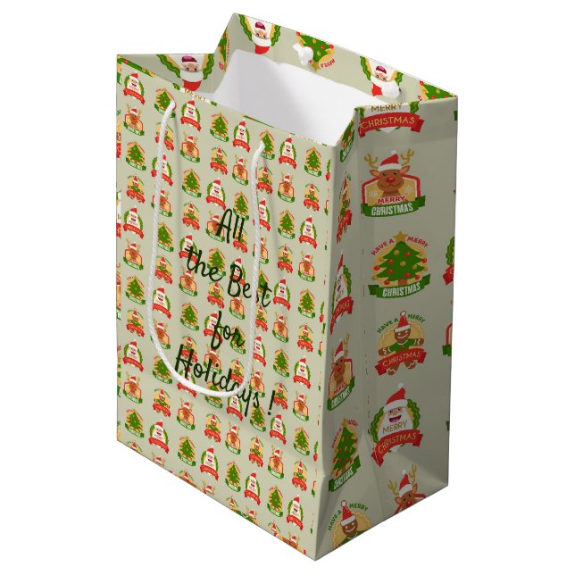 Frohe Weihnachten Mittlere Geschenktüte (Vorderseite Schrägansicht)
