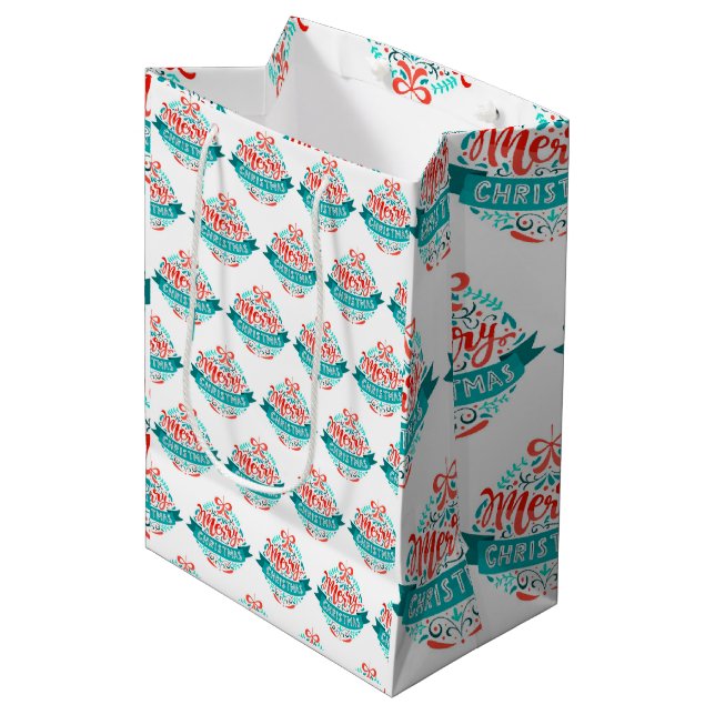 Frohe Weihnachten Mittlere Geschenktüte (Vorderseite Schrägansicht)