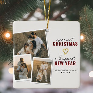 Frohe Weihnachten Modern Boho 3 Foto Collage Keramikornament