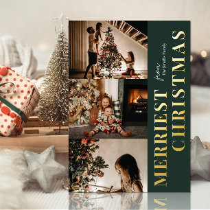 Frohe Weihnachten Modern Green Gold Script Foto Folien Feiertagskarte