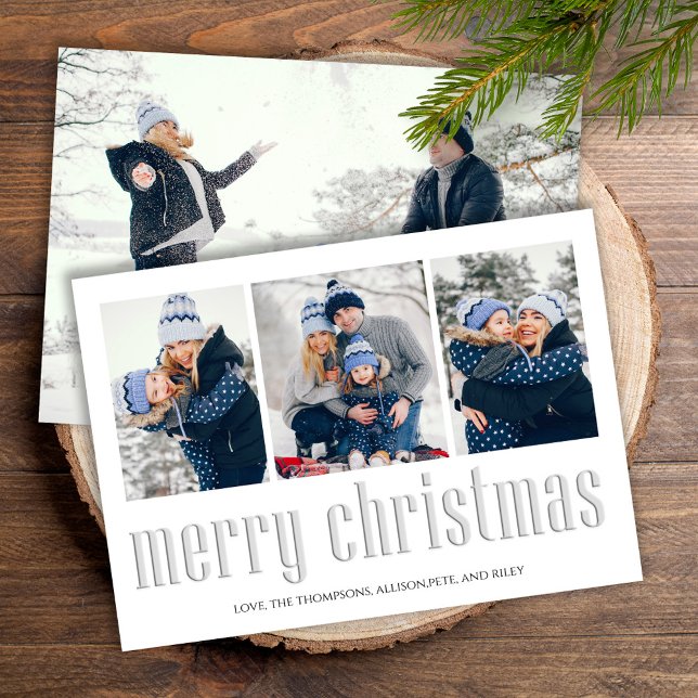 Frohe Weihnachten Modern Simple Mistletoe 4 Foto (Simple Merry Christmas holiday card with a four photo layout. )