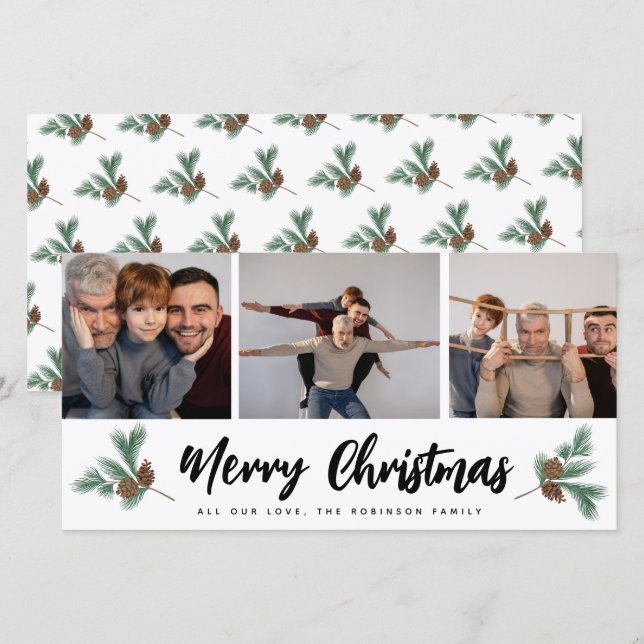 Frohe Weihnachten Moderne 3 Foto Collage (Vorne/Hinten)