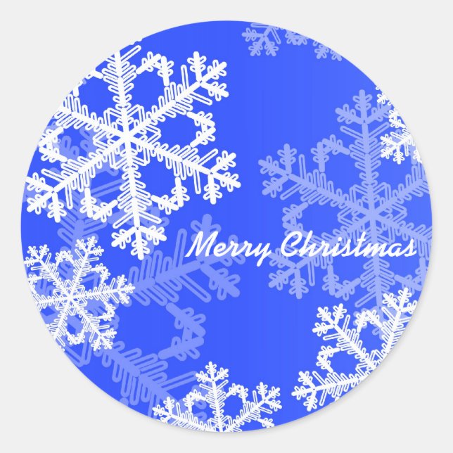 Frohe Weihnachten Moderne Cobalt Blue Snowflakes Runder Aufkleber (Vorderseite)