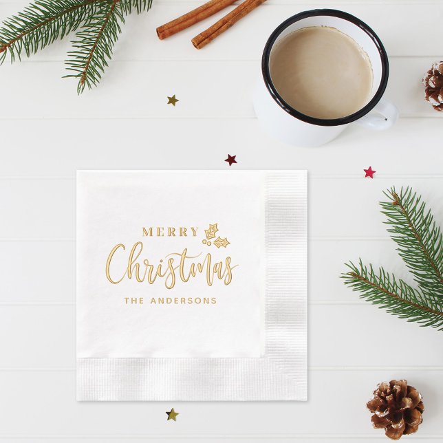 Frohe Weihnachten Moderne Drehbuch Personalisiert  Servietten Mit Folie (Von Creator hochgeladen)