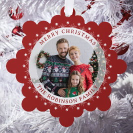 Frohe Weihnachten Moderne Elegante Familie Foto Re Ornament Karte