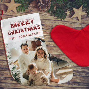 Frohe Weihnachten Moderne Familienfoto-Erinnerung  Kleiner Weihnachtsstrumpf