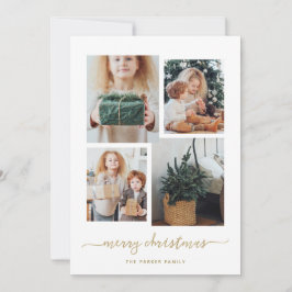 Frohe Weihnachten | Moderne Gold Four Foto Collage