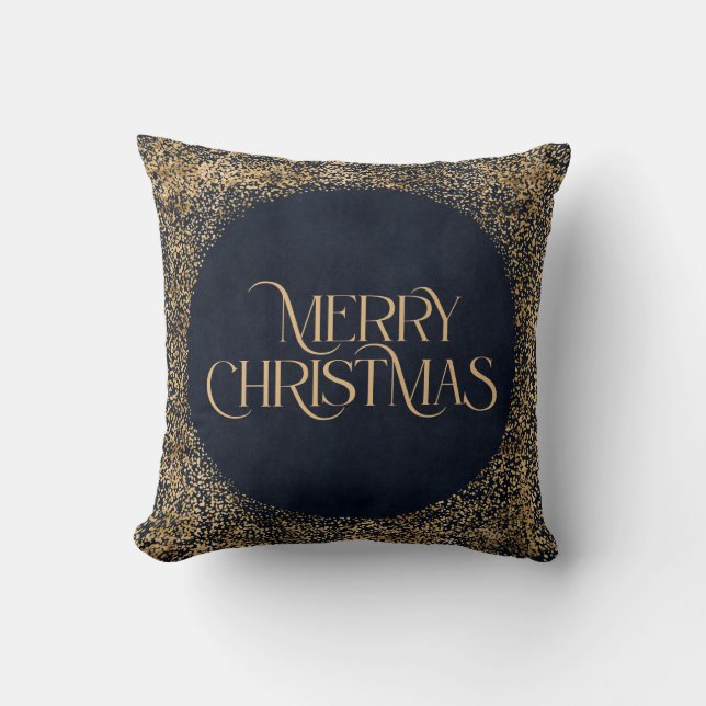 Frohe Weihnachten Moderne Gold Navy Blue Elegant Kissen (Vorderseite)