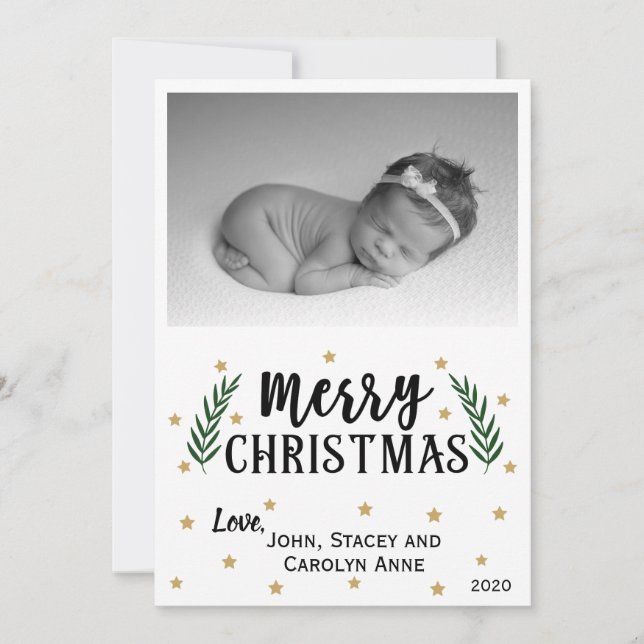 Frohe Weihnachten Moderne | Gold Stars Foto Card (Vorderseite)