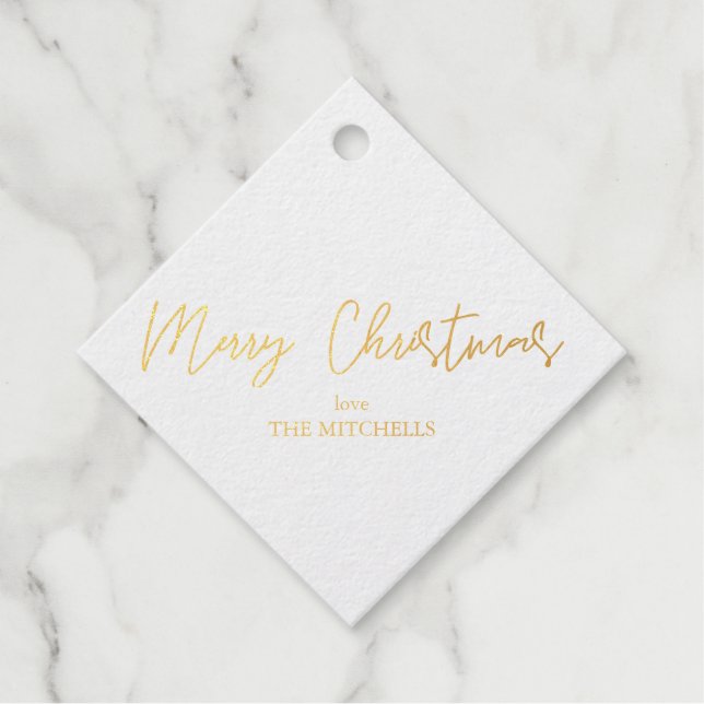 Frohe Weihnachten Moderne Handschrift Name Gold Fo Geschenkanhänger (Vorderseite)