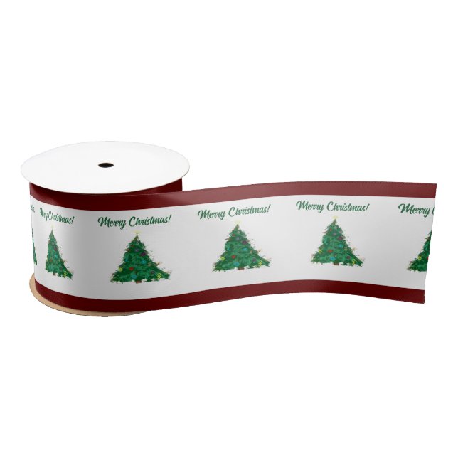 Frohe Weihnachten Moderne Kunst Niedlich Tiny Tree Satinband (Spule)