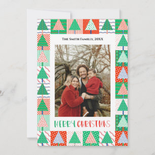 Frohe Weihnachten Moderne Patchwork-Weihnachtsbäum Karte