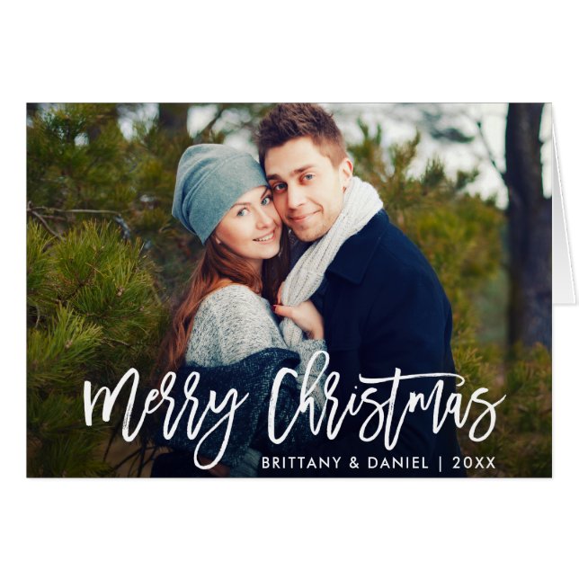 Frohe Weihnachten Moderne Pinselschrift Faltkarte (Vorderseite (Horizontal))