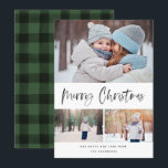 Frohe Weihnachten Moderne Pinselskriptkollektion<br><div class="desc">Diese elegante und stilvolle Urlaubskarte wird dieses Jahr sicher auch noch Spaß machen! Mit einer fröhlichen Stimmung im Pinselskript mit einer farbigen Textur, die "Frohe Weihnachten" sagt Personalisieren Sie den Text am unteren Ende und die Fotos mit Ihren eigenen. Die schwarz-rot-klassisch gestrichenen Muster auf der Rückseite sorgen für etwas mehr...</div>