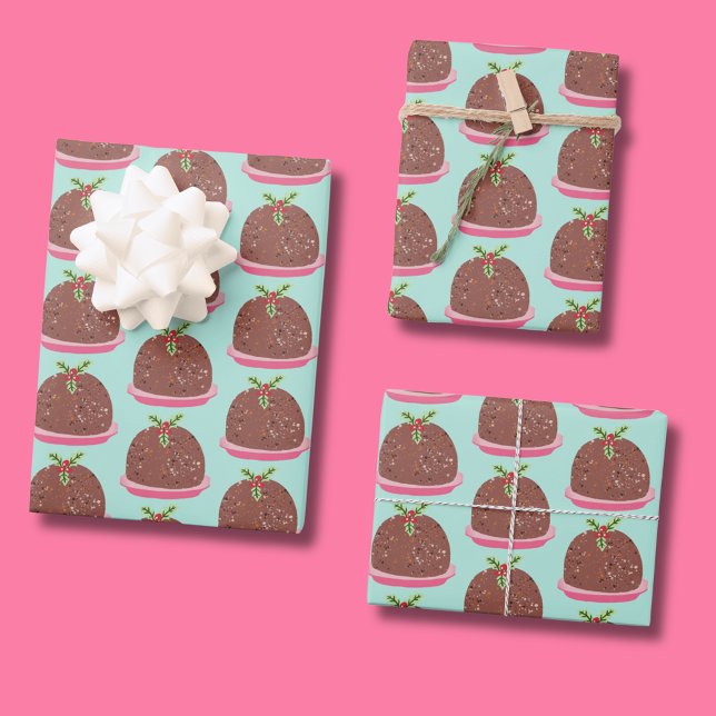 Frohe Weihnachten Moderne Pudding Illustration Geschenkpapier Set (Cute 'My Little Pudding' Christmas wrapping paper)