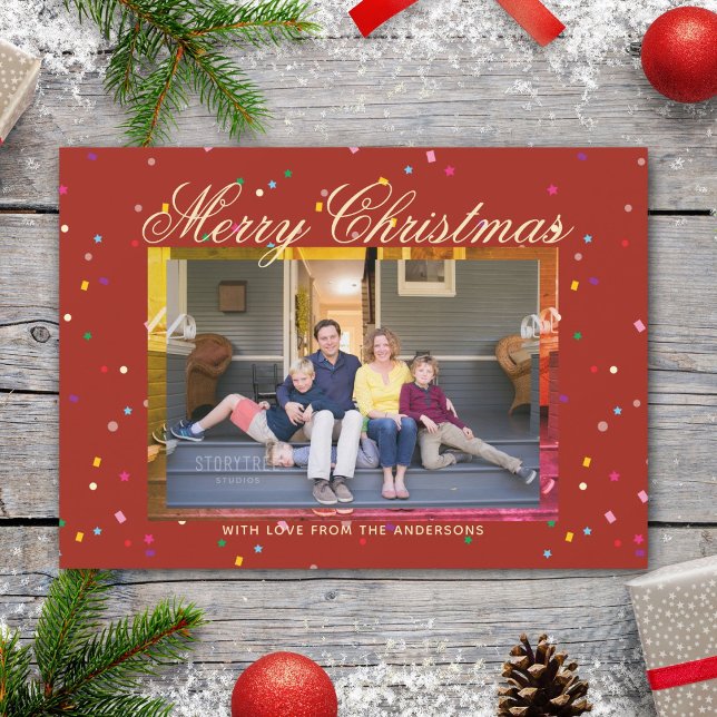 Frohe Weihnachten Moderne Red Gold Niedliche Famil (Von Creator hochgeladen)