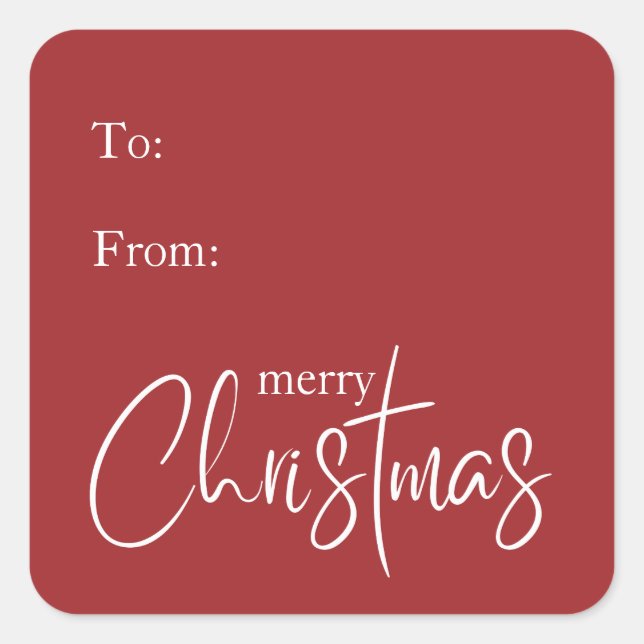 Frohe Weihnachten Moderne Red Holiday Geschenk Quadratischer Aufkleber (Vorderseite)