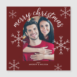 Frohe Weihnachten Moderne Red Script Snowflakes Magnetkarte